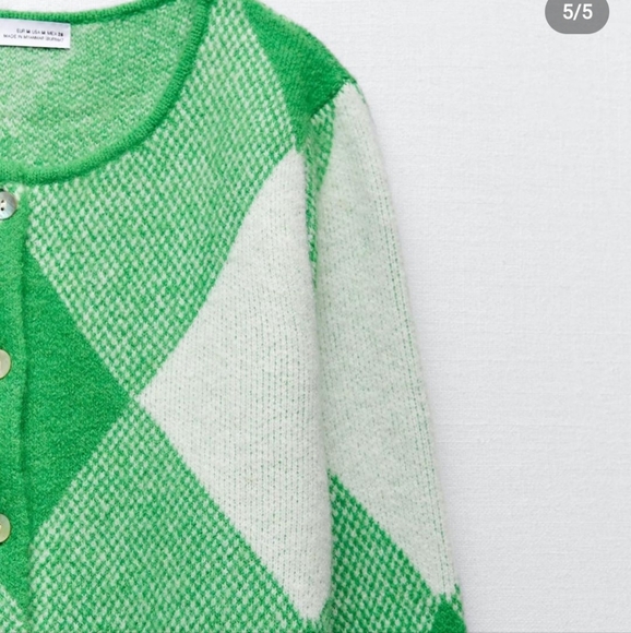 🔥 Zara Argyle Jacquard Knit Cardigan Bloggers Favorite Size M - Picture 9 of 14